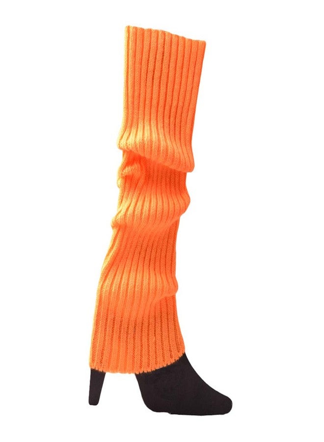 Vogast Women 80s Fluorescent Colored Knit Leg Warmers Ribbed Footless Socks Stockings Halloween Dance Party Accessories Orange - Image 1